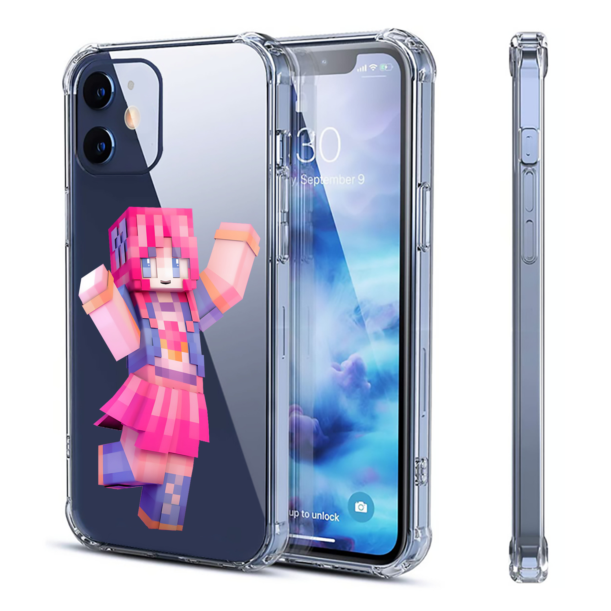 （画像用） マインクラフト ブロックの世界 Minecraft MC Block world 【iPhone 12シリーズ対応】透明スマホケース（クリアソフトケース）